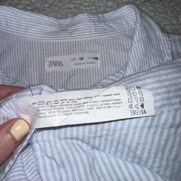 Zara Girls Size 10 Button Down Crop LS Blouse Shirt Blue White Stripes EUC - Picture 7 of 11